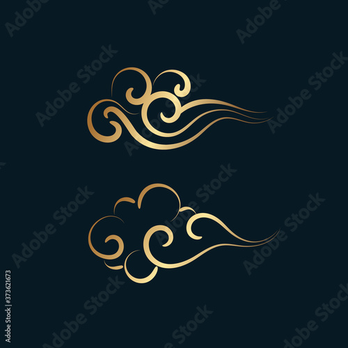 Set of gold decorative elements in oriental style with cloud pattern, for korean New Year, thanksgiving day.