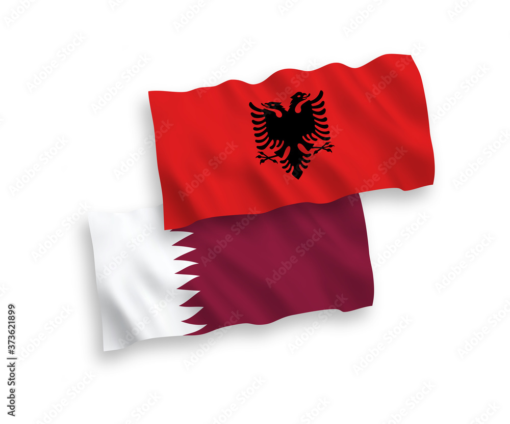 Flags of Albania and Qatar on a white background Flags of Albania and Qatar on a white background
