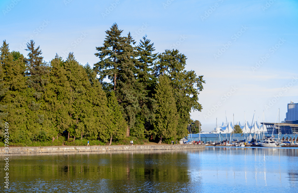 Stanley Park Seawall in Vancouver, Canada. It is a world renowned park and tourist attraction in Vancouver