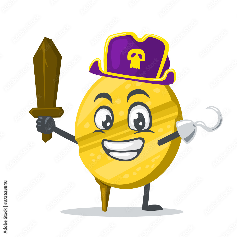 vector illustration of character or pill mascot wearing pirates costume and holding wooden sword vector illustration of character or pill mascot wearing pirates costume and holding wooden sword
