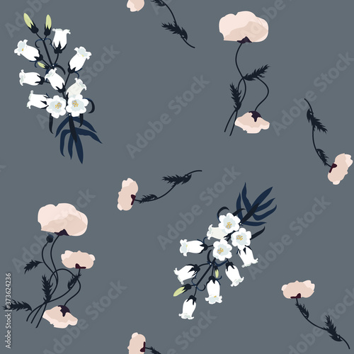 Seamless vector illustration with poppies and campanula