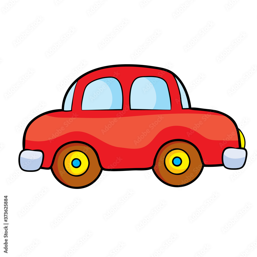 toy car red, cartoon illustration, isolated object on white background, vector illustration,