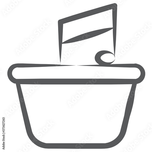 
Music note in a bucket, music cart line icon
