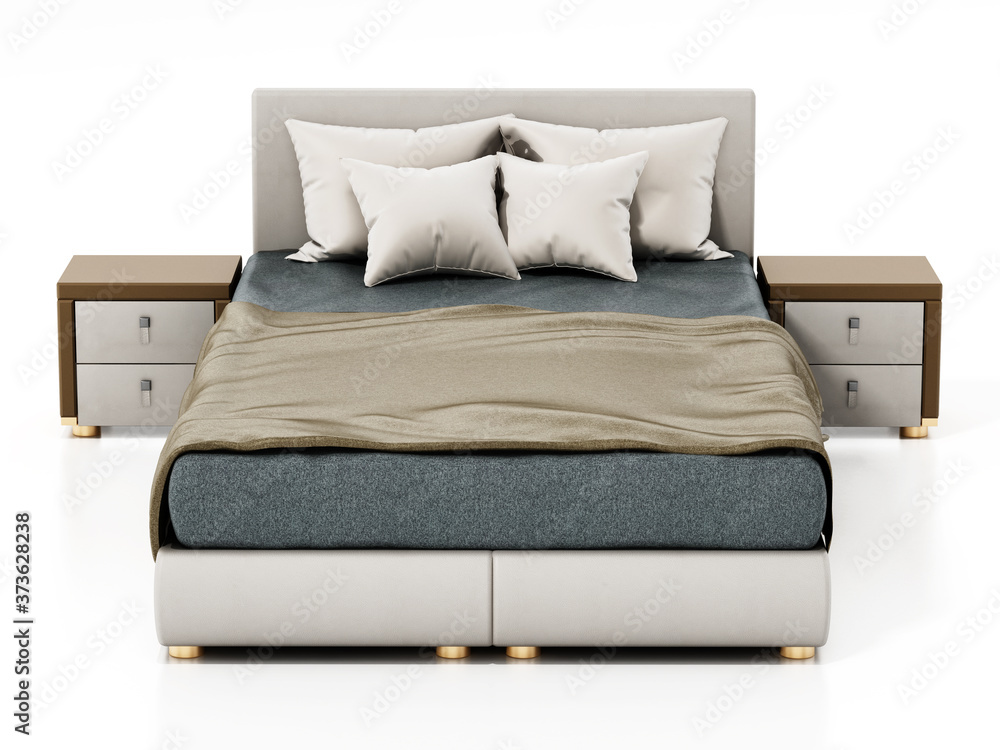 Comfortable bed isolated on white background. 3D illustration