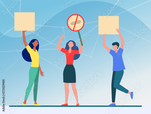 People holding protest placards. Meeting, protesters, activists flat vector illustration. Politics, protest, activism concept for banner, website design or landing web page