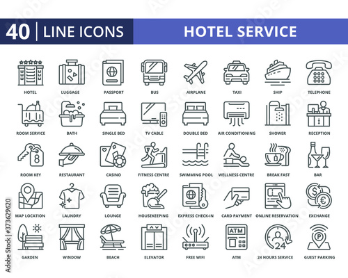 Set of hotel service vector icons in line style