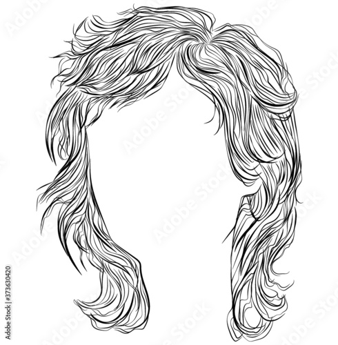 Vector illustration of female hairstyle, messy cropped hair, outline, front view