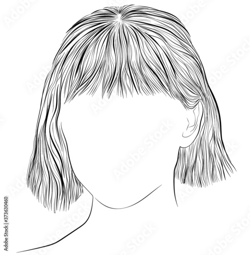 Vector illustration of short female hairstyle with bangs