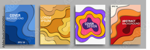 Vertical banners templates with 3D abstract sets, Modern abstract background and cover with paper cut style. Trendy carving art style. Vector design layout