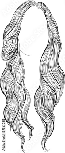 Beautiful woman with long wavy hair hairstyle vector illustration. Fashion, hairstyle icon.	