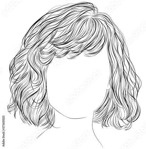 Messy bob short hairstyle, front view, vector illustration