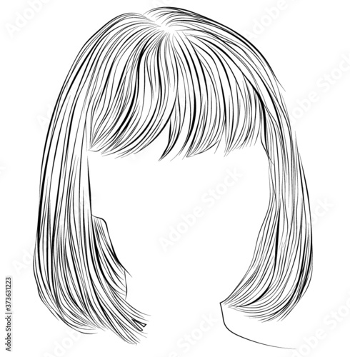 Vector illustration of bob hairstyle with bangs, front view photo