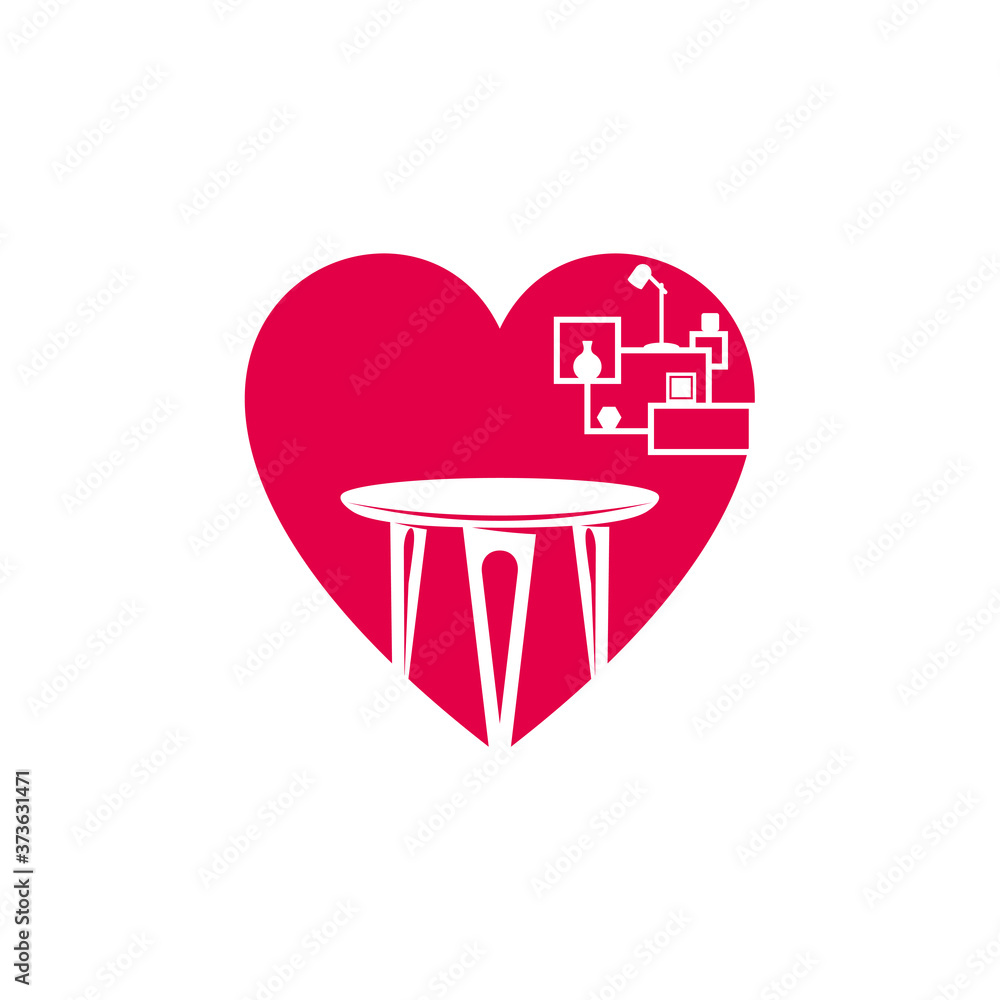 Love Furniture Logo Design Vector Template. Symbol and icon of home
