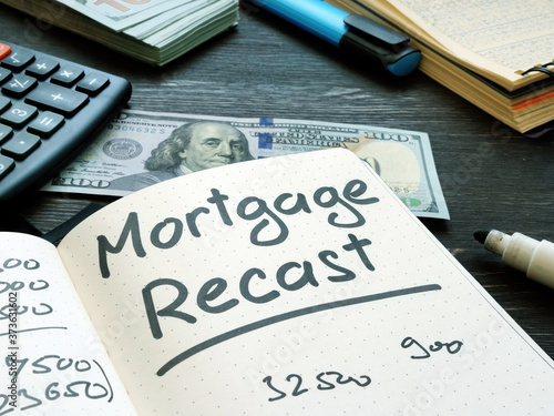 Mortgage recast reminder on the notepad page.