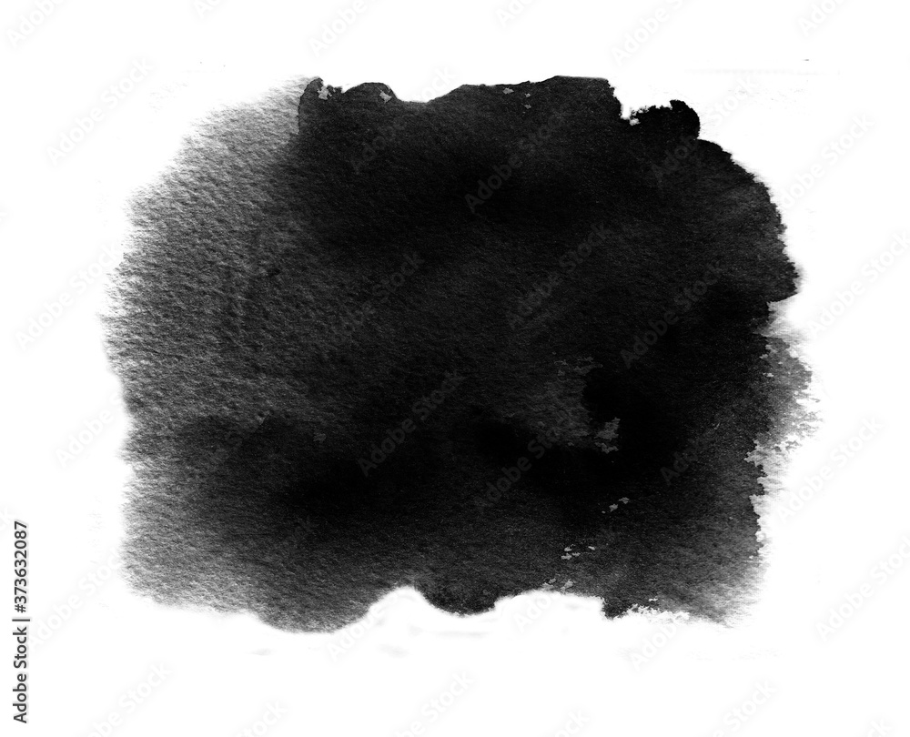Black watercolor swatch of black water color paint with washes and ...