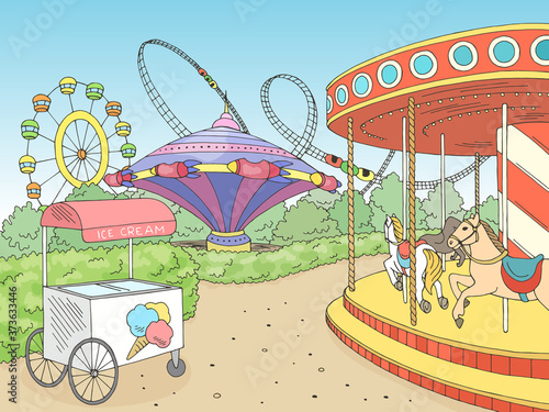 Amusement park landscape graphic color sketch illustration vector