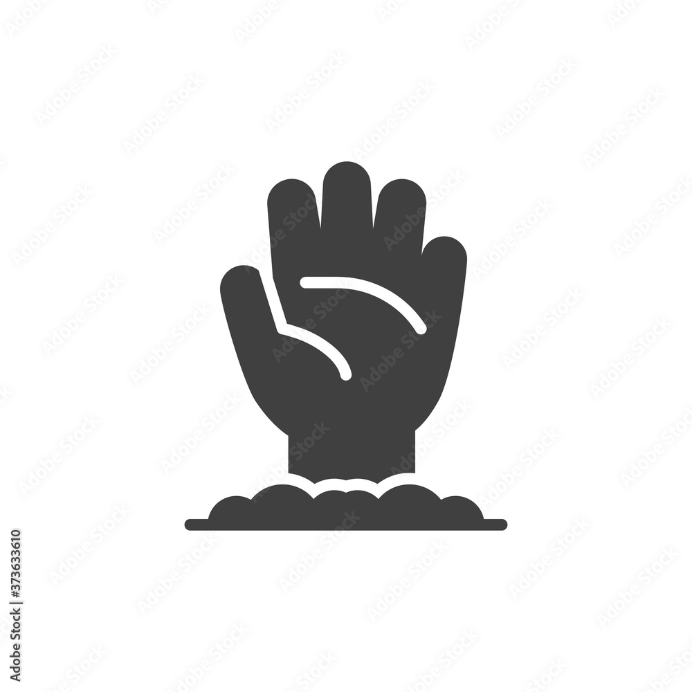 Halloween zombie hand vector icon. filled flat sign for mobile concept and web design. Hand sticking out of the ground glyph icon. Symbol, logo illustration. Vector graphics Halloween zombie hand vector icon. filled flat sign for mobile concept and web design. Hand sticking out of the ground glyph icon. Symbol, logo illustration. Vector graphics