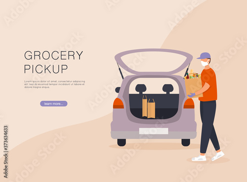 Order groceries online. Pick up point in food supermarket. Safe shopping.