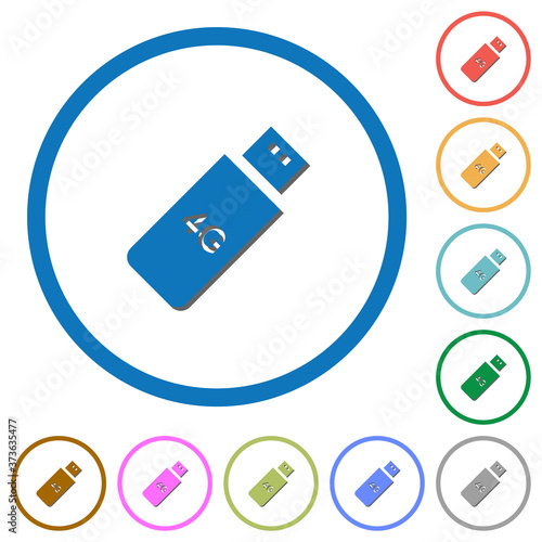 Fourth generation mobile stick icons with shadows and outlines