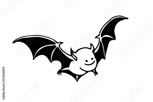cute funny bat, bloodsucker, symbol of vampire, midnight & halloween holiday, pet, vector illustration with black ink contour line isolated on a white background in a doodle & hand drawn style