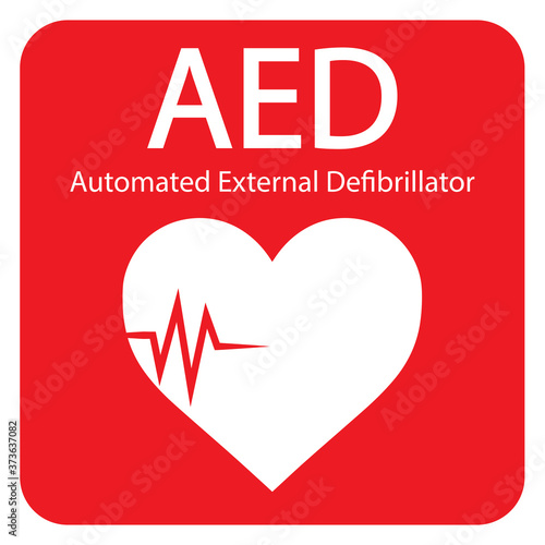 AED,automated external defibrillator / aed sign with heart and electricity symbol flat vector icon	
