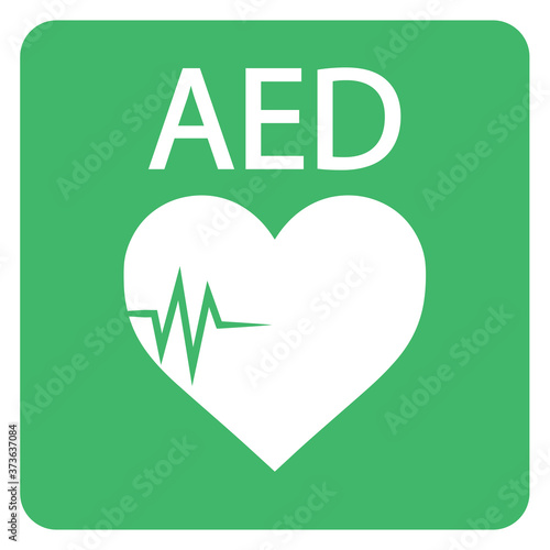 AED,automated external defibrillator / aed sign with heart and electricity symbol flat vector icon	

