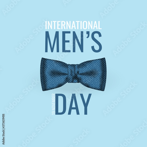 International Men's day poster, banner, greeting card, flyer design. Realistic 3d bowtie on blue background. Vector illustration