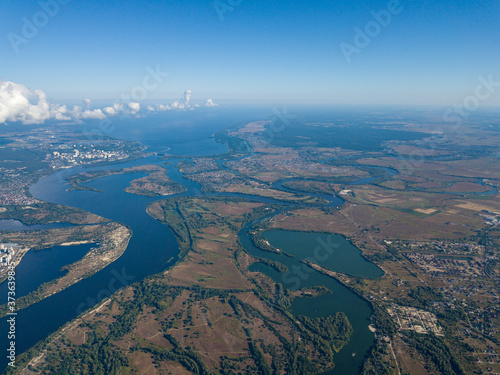 High view of the Dnieper river in Kiev. Summer sunny day.