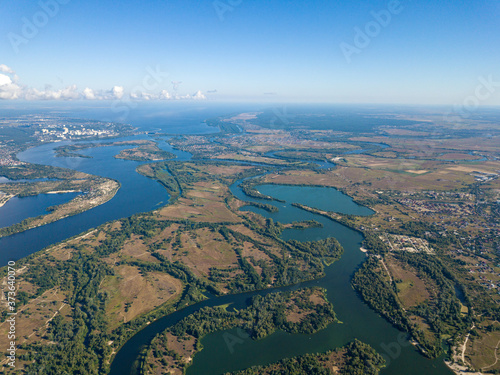 High view of the Dnieper river in Kiev. Summer sunny day.