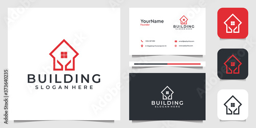 Building logo vector graphic design in line art style. Good for brand, icon, real estate, construction, home, house, and business card © Nawla