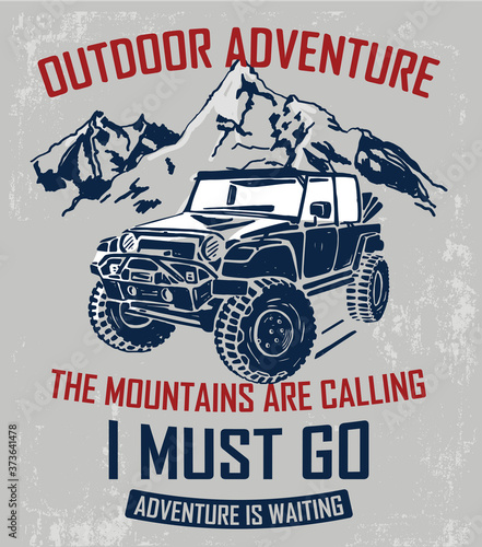 Vector illustration Off Road car. Mountain expedition. For t-shirt print and other uses