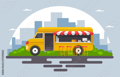 Food Truck Van Car Vehicle Street Shop City Illustration
