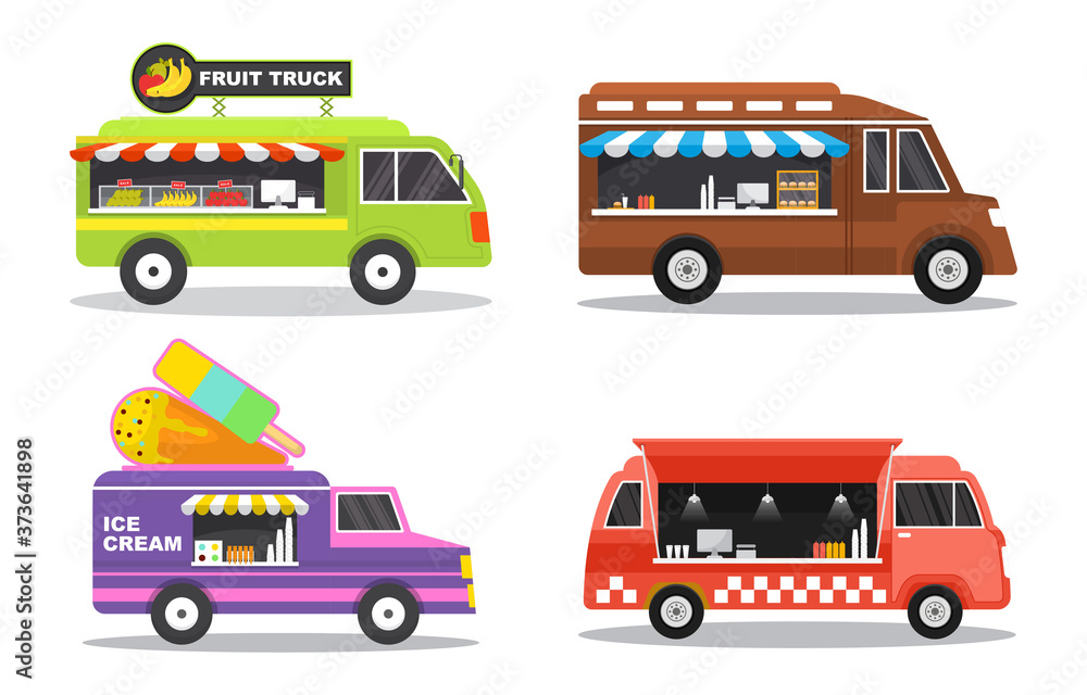 Food Truck Van Car Vehicle Transportation Street Shop Set