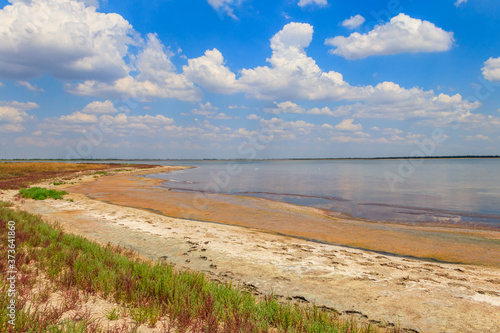 View of a salt Ustrichnnoe (oyster) lake in Kherson region, Ukraine