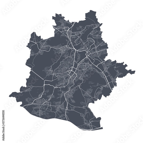 Stuttgart map. Detailed map of Stuttgart city poster with streets. Dark vector.