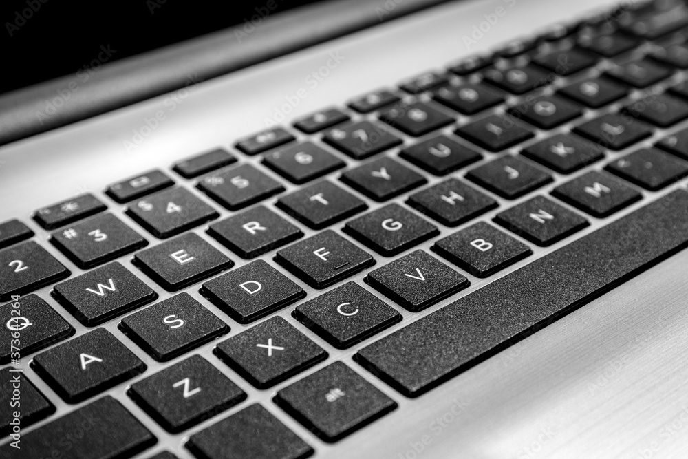 Computer keyboard close up, in black & white