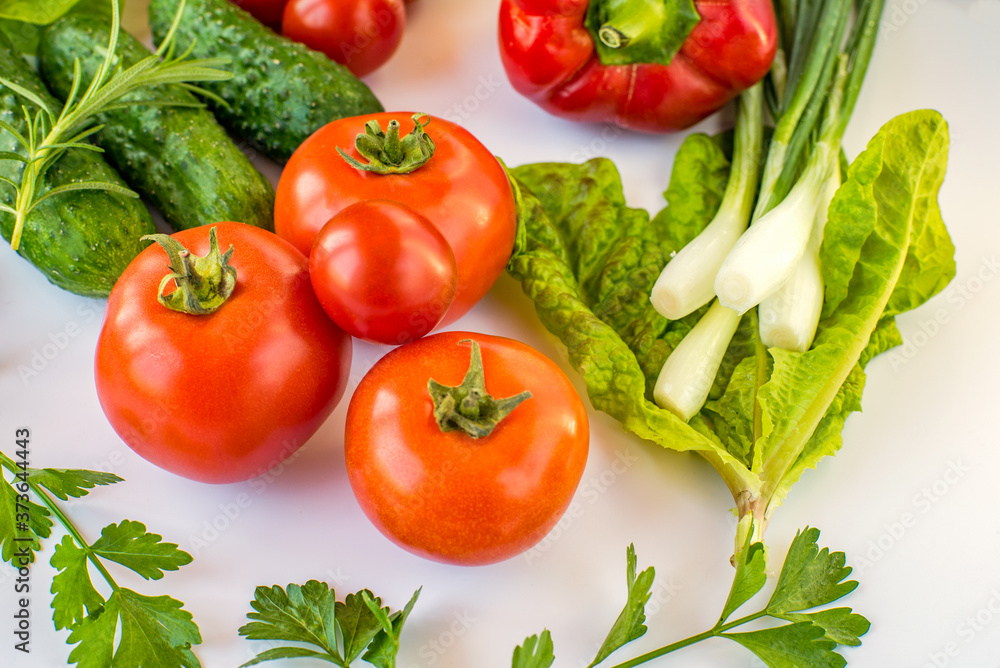 fresh vegetables on a white background. healthy food