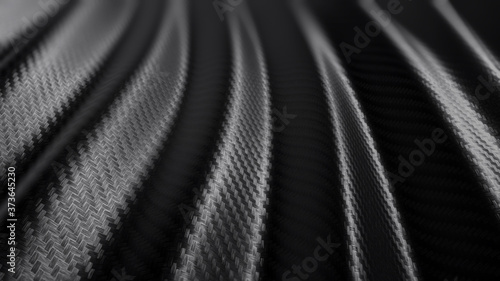 Fototapeta Naklejka Na Ścianę i Meble -  Wave carbon texture pattern background. Dark with lighting. 3D rendering