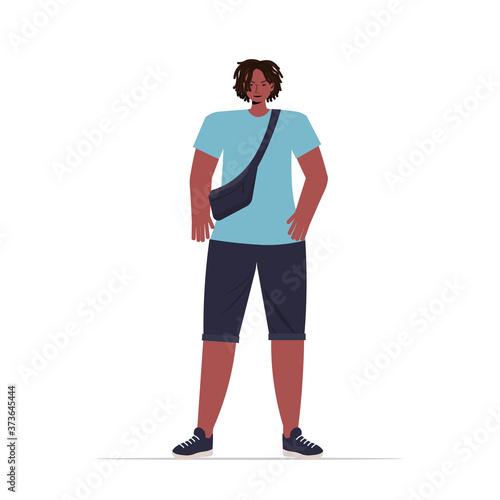 young man in casual trendy clothes african american male cartoon character standing pose full length vector illustration