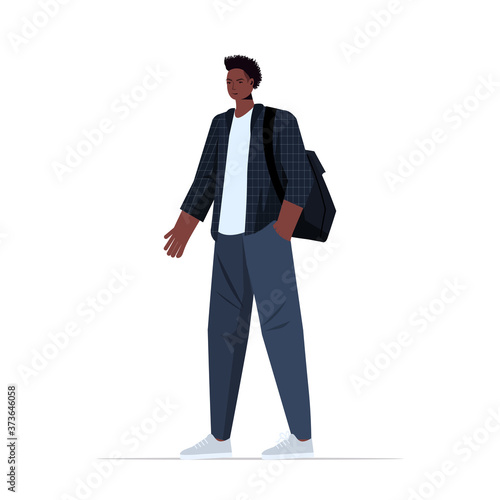 young man in casual trendy clothes african american male cartoon character standing pose full length vector illustration