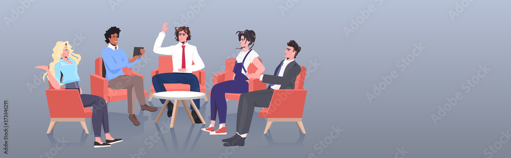 mix race businesspeople discussing during conference meeting keeping distance to prevent coronavirus epidemic horizontal full length vector illustration mix race businesspeople discussing during conference meeting keeping distance to prevent coronavirus epidemic horizontal full length vector illustration