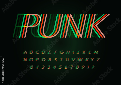 Cyber punk letters and numbers set. Overlay fluorescence colors line style alphabet. Original vector typeface designs for led posters, digital ads, future logo, cyber identities, cyber sport events