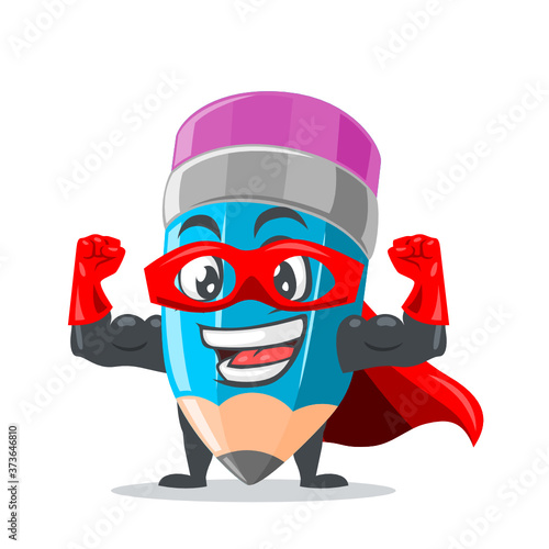 vector illustration of mascot or pencil character wearing super hero costume
