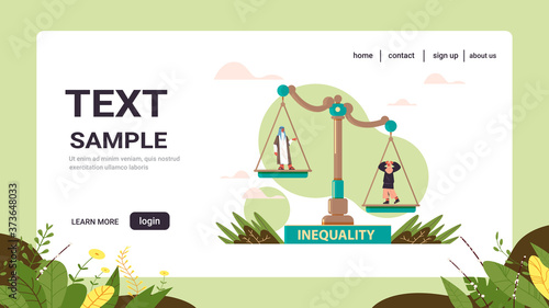 arab businessman and businesswoman on scales business corporate inequality concept gender male vs female unequal opportunities full length copy space vector illustration
