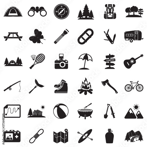 Camping Icons. Black Flat Design. Vector Illustration.