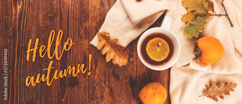 Banner autumn leaves and fruits and berries on a white background, hello autumn, layout for design with place for text.
