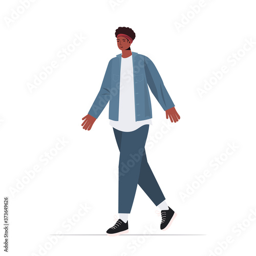 young man in casual trendy clothes african american male cartoon character standing pose full length vector illustration