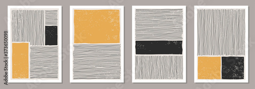 Trendy set of abstract creative minimalist artistic hand drawn composition