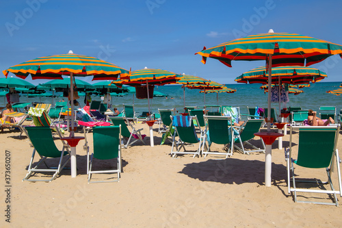 covit 19 distancing on the beach roseto degli abruzzi beach and adriatic coast italy photo