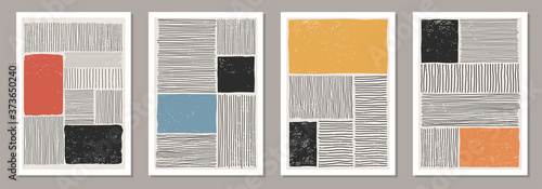 Trendy set of abstract creative minimalist artistic hand drawn composition